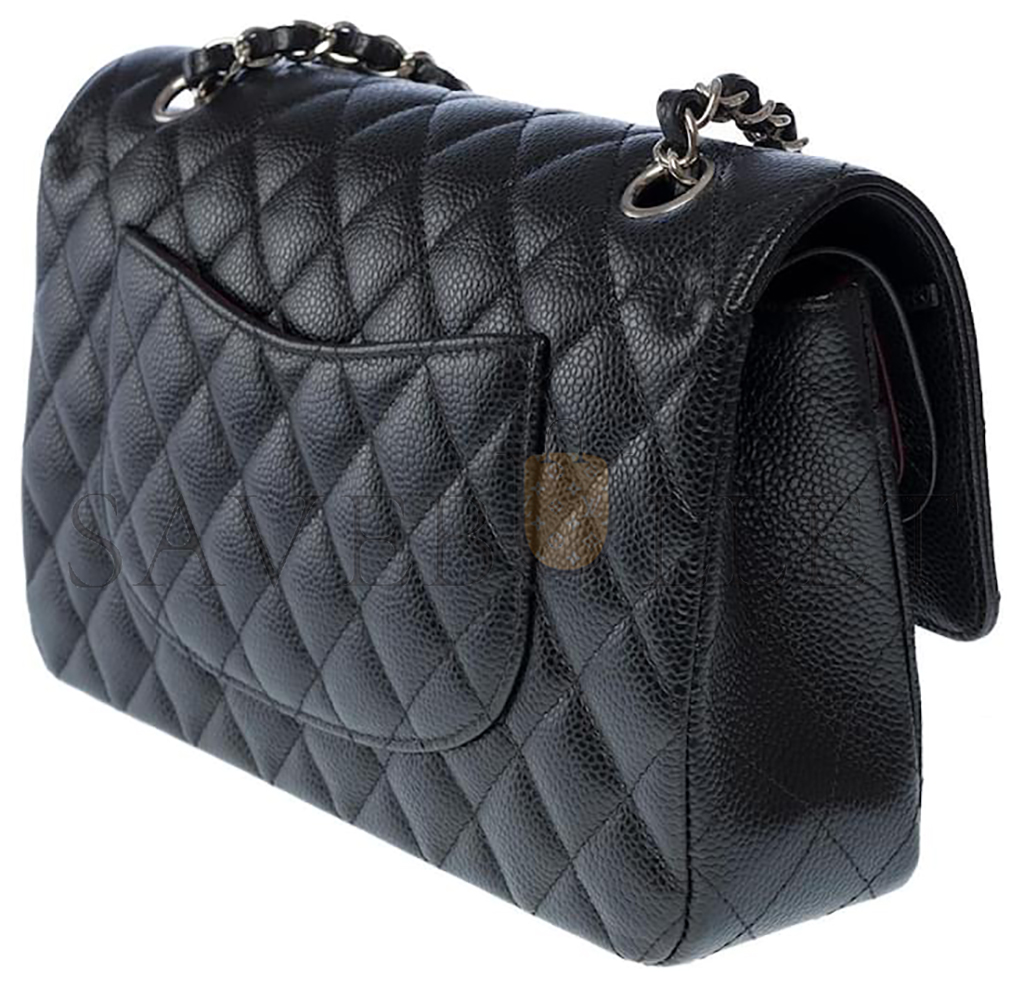 CHANEL MASTER CLASSIC FLAP MEDIUM BLACK COWHIDE CAVIAR SILVER BUCKLE (25.5*15.5*6.5cm) 